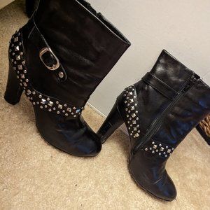 Womens Black over ankle studded boot size 9